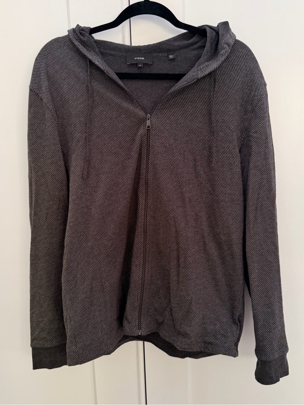 Vince Dark Charcoal Zip Hoodie with Subtle Knit Detail